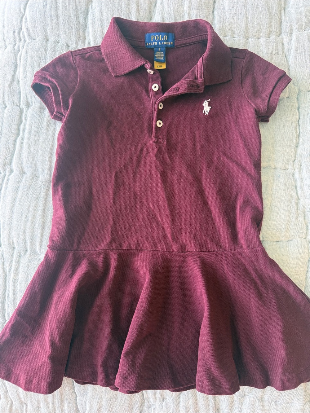 Ralph Lauren Girls Polo Skater Dress Burgundy with White Pony